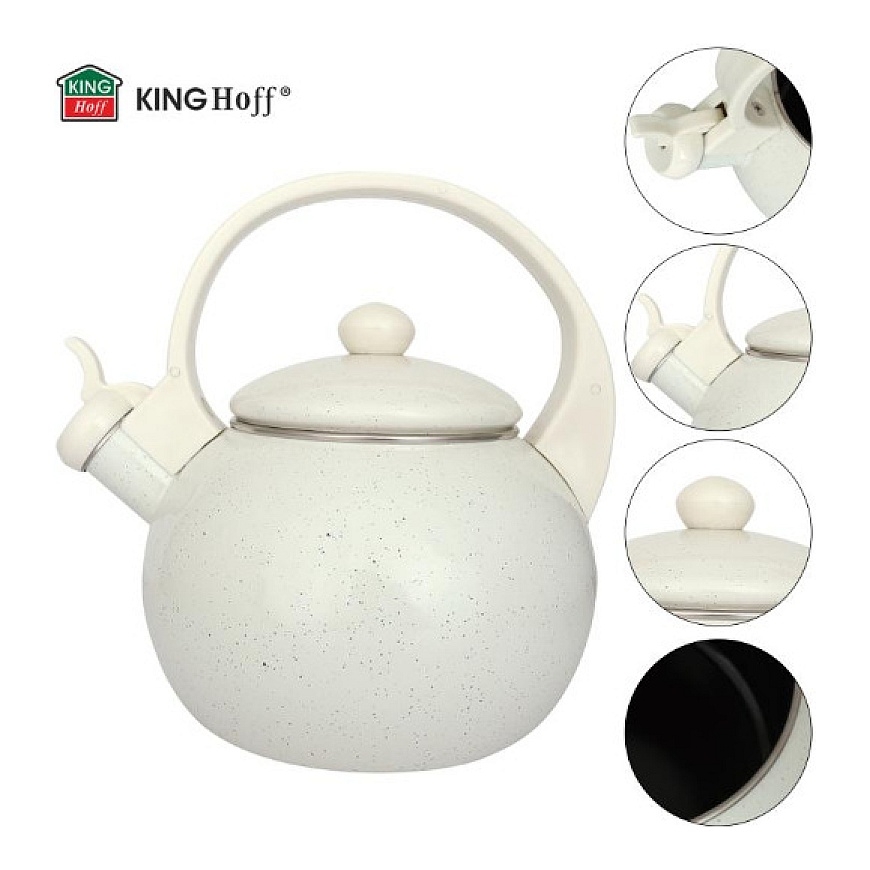Tējkanna ar svilpi, emaljēts tērauds, balta, 2.2L, KH 2040, King – 5