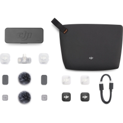DJI Mic Mini 2, divi raidītāji + mobilais uztvērējs un uzlādes korpuss