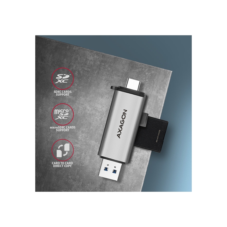 Axagon CRE-SAC kortelių skaitytuvas USB 3.0 Type-A/Type-C Pilka – 4