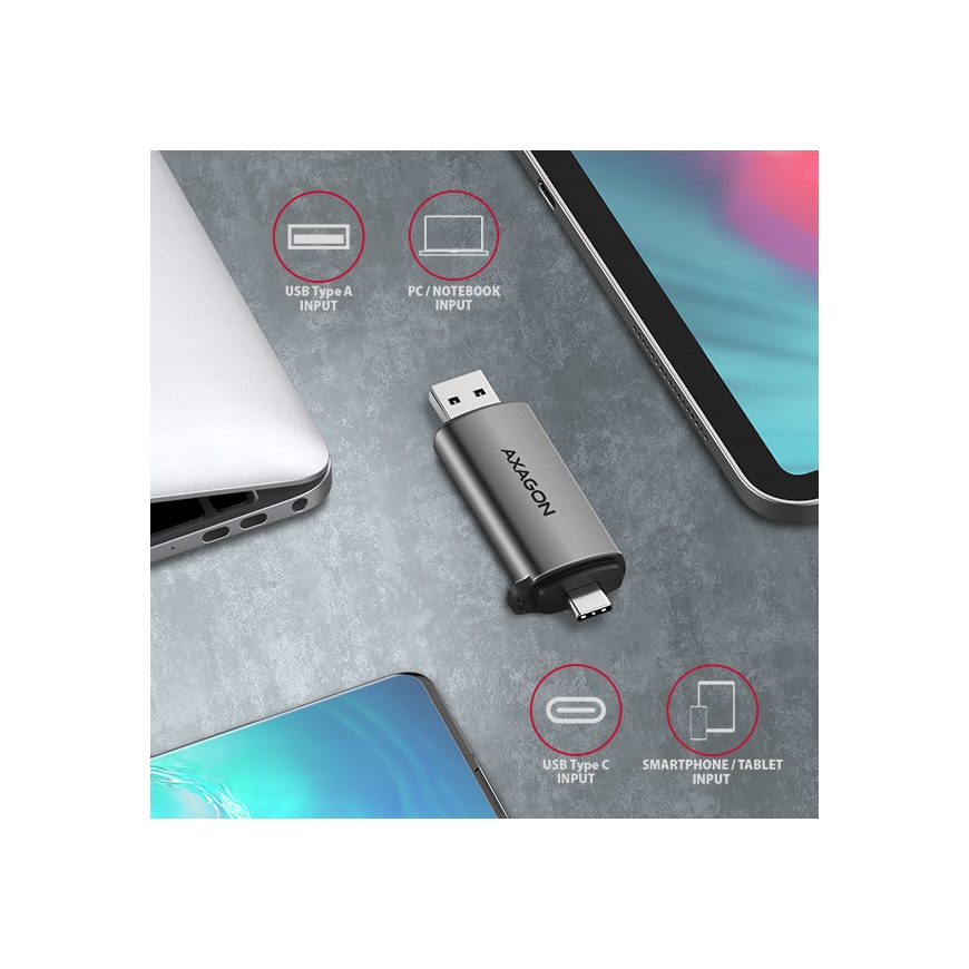 Axagon CRE-SAC kortelių skaitytuvas USB 3.0 Type-A/Type-C Pilka – 5