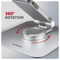 Axagon STND-LR Aluminum stand with 360° rotation for laptops 10"–17.3". Adjustable height and angle.