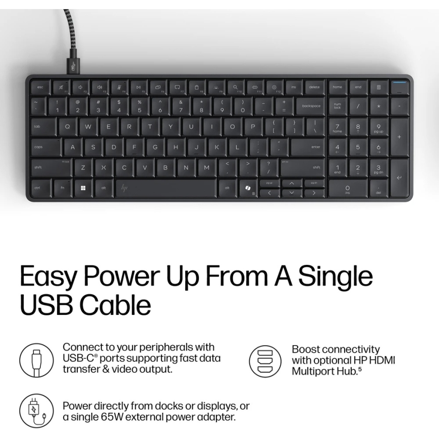 HP EliteBoard G1a AI Desktop Computer - Ryzen 5 340, 16GB, 512GB SSD, WiFi & BT, FPR, US Backlit Spill Resistant keyboard, 675M – 5