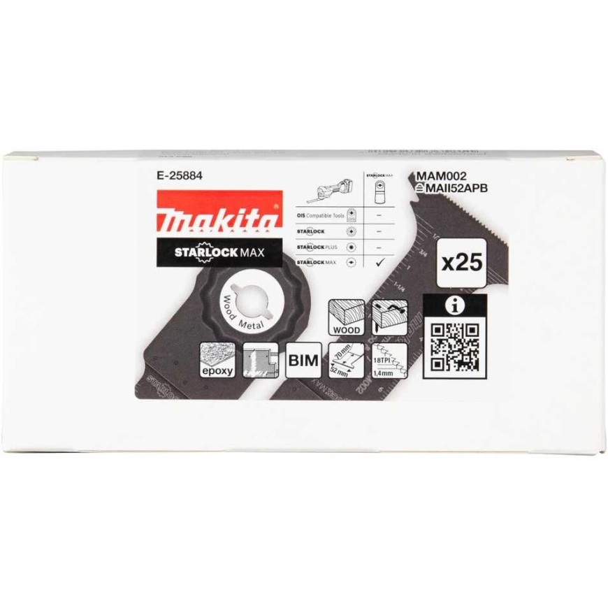 Makita 52mm Süvaplokkide lõike noad 18TPI MAM002 BIM, STARLOCK MAX, puidule, metallile, 25 tk. E-25884 Starlock Max • 20 TPI • B – 2