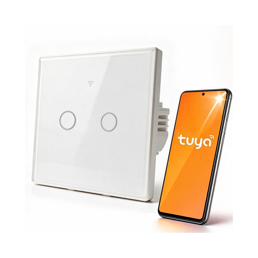 Qoltec 52716 Išmanusis Jutiklinis 2-kanalinis Šviesos Jungiklis | Wi-Fi | Laikmatis | Tuya | Smart Life | Temperuotas Stiklas |