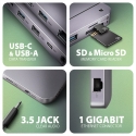 Axagon HMC-12GM2, USB 10Gbps hub, 3x USB-A, USB-C, HDMI, DP, RJ-45, M.2, SD/mSD, audio, PD