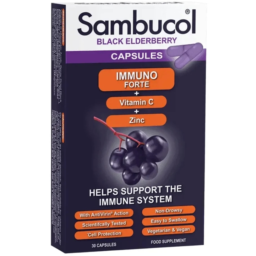Sambucol, Immuno Forte+, C vitamīns + Cinks, Atbalsta Imūnsistēmu, Kapsulas, 30 kapsulas – 2