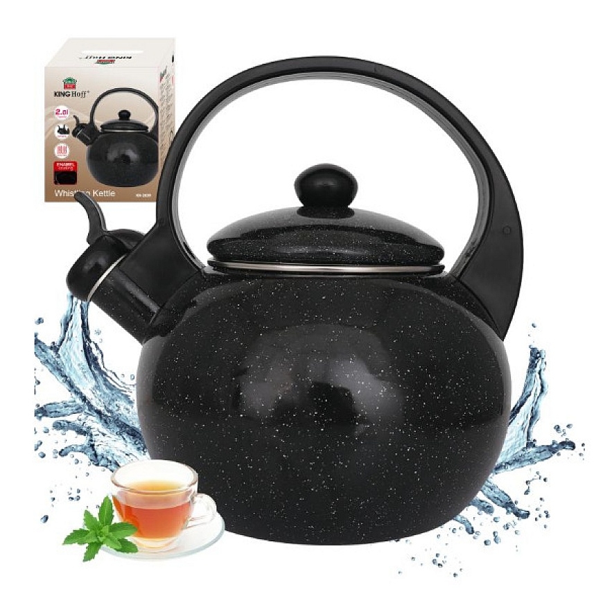 Tējkanna ar svilpi, emaljēts tērauds, melna, 2.2L, KH 2039, King – 2