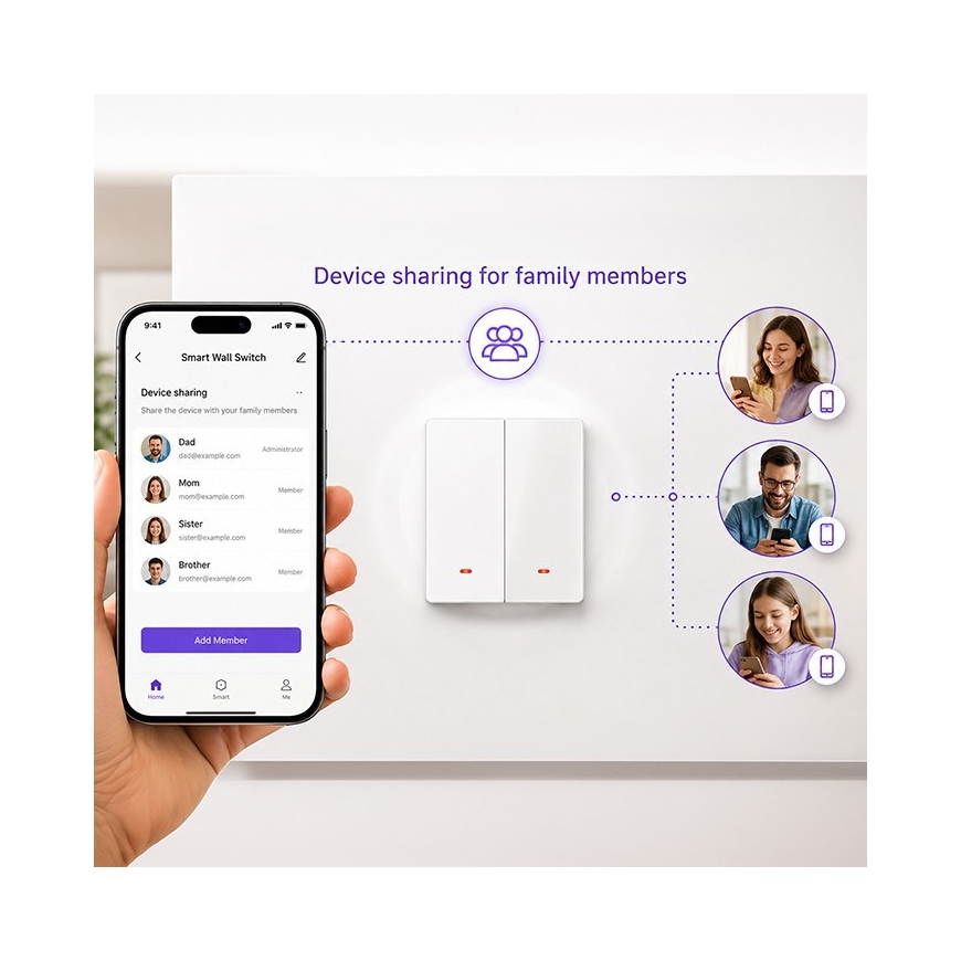Qoltec 52706 Gudrais divkāšu gaismas slēdzis | Wi-Fi | Taimeris | Tuya | Gudra dzīve | Balts – 5