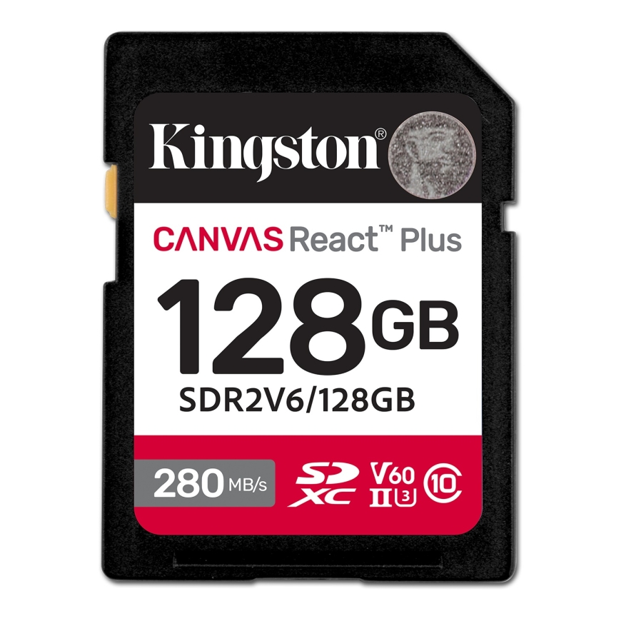 Kingston Technology 128 Gt Canvas React Plus SDXC UHS-II 280R/100W U3 V60, täysteräväpiirto/4K