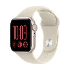 Apple Watch SE 3 (GPS) 40 mm tähtivalkea alumiinikuori ja hiekanvärinen urheiluranneke, S/M