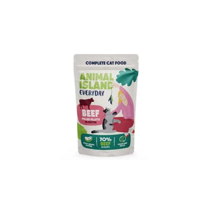 ANIMAL ISLAND Everyday Beef pulled fillets in broth - wet cat food - 85g