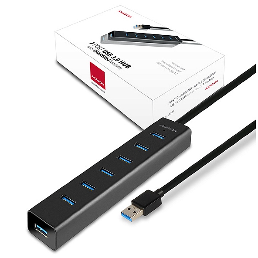 Axagon HUE-SA7BP interfeisa centrmezgls USB 3.2 Gen 1 (3.1 Gen 1) Type-A 5000 Mbit/s Melns – 2