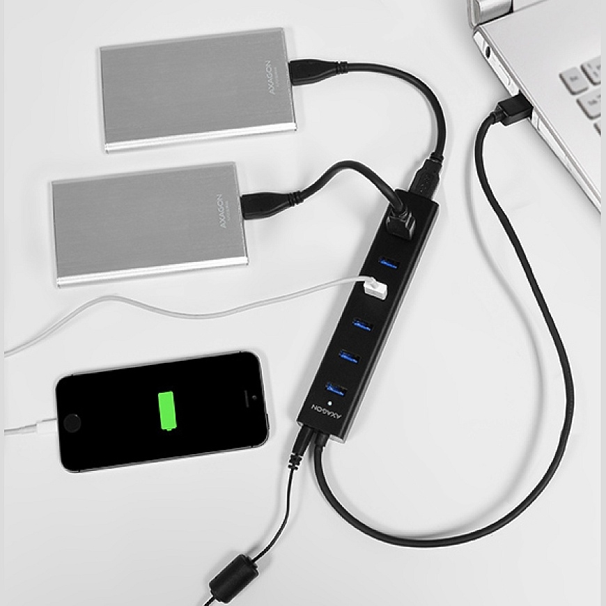 Axagon HUE-SA7BP jaotur USB 3.2 Gen 1 (3.1 Gen 1) Type-A 5000 Mbit/s Must – 4