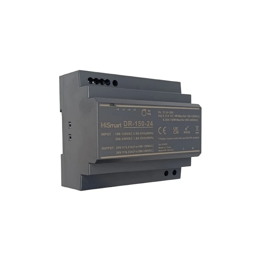 DIN-kiskon virtalähde - HiSmart 24V 6.25A 150W DIN-kiskon virtalähde Musta