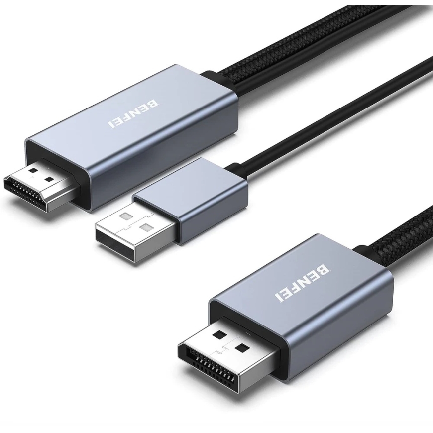 BENFEI HDMI į DisplayPort laidas 4K 60Hz 2K 144Hz 1080P 165Hz vienkryptis 1.8 m pilkas