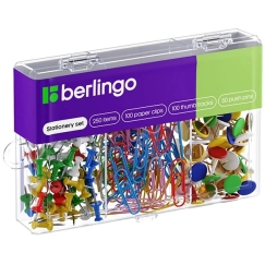 Office supply set paper clips pins color mix, 1pc. Berlingo, 250 pcs in the package