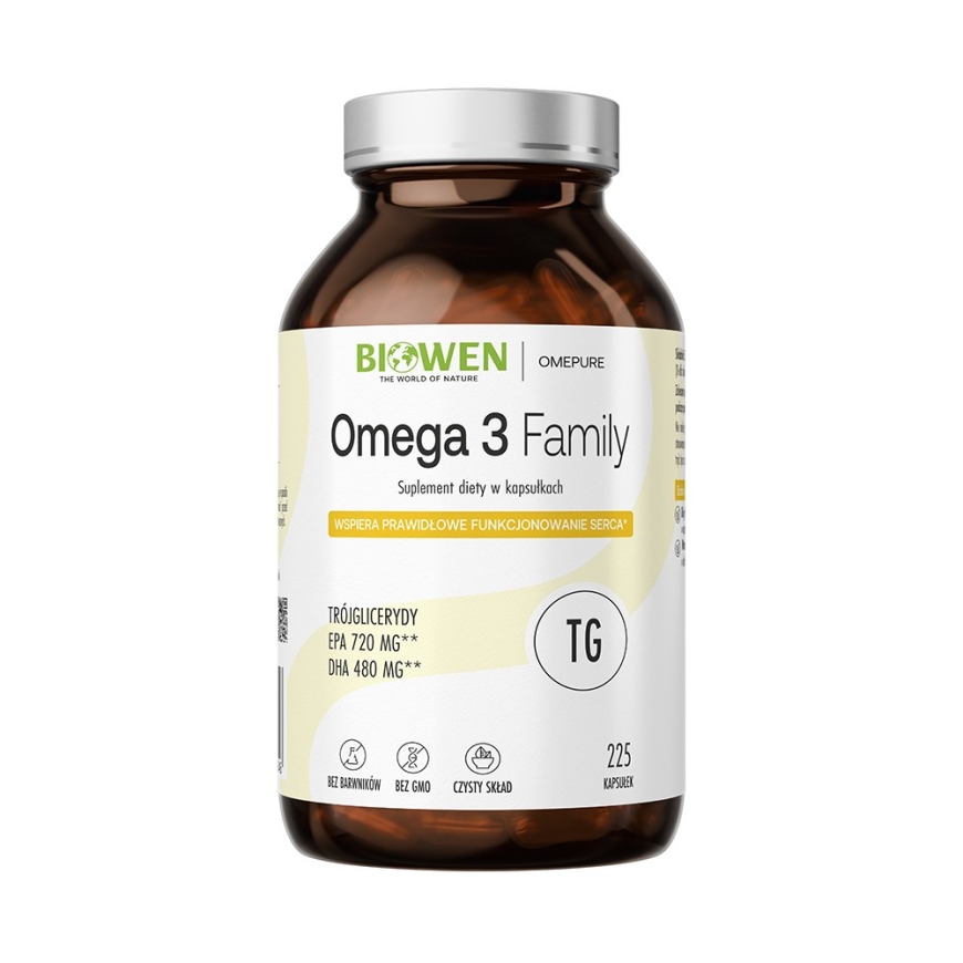 BIOWEN Omega 3 TG Perhe 720mg EPA, 480mg DHA – toidulisand inimestele – 225 kapslit