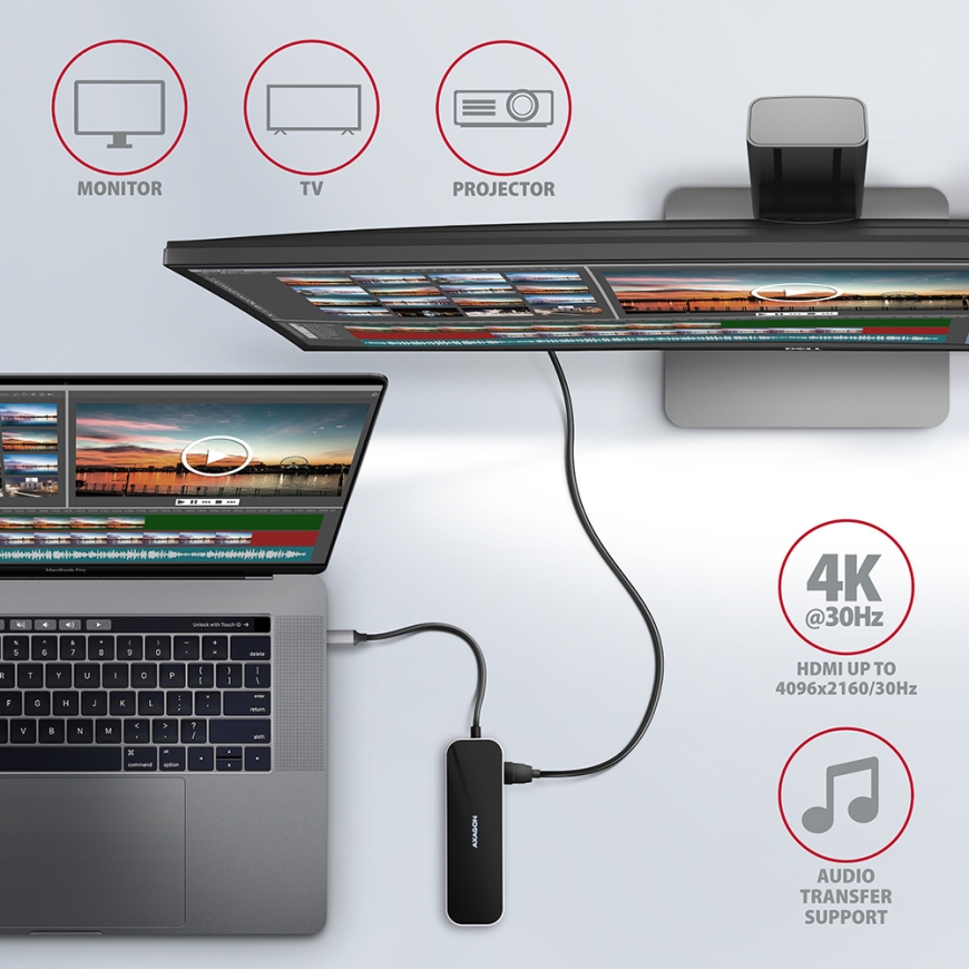 Axagon HMC-6GL sülearvuti dokk ja pordireplikaator Juhtmega ühendatud USB 3.2 Gen 1 (3.1 Gen 1) Type – 4