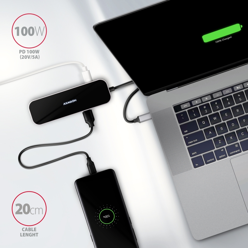 Axagon HMC-6GL USB 3.2 Gen 1 hub, 3x USB-A, HDMI 4k/30Hz, RJ-45, PD 100W, 20cm USB-C cable – 5