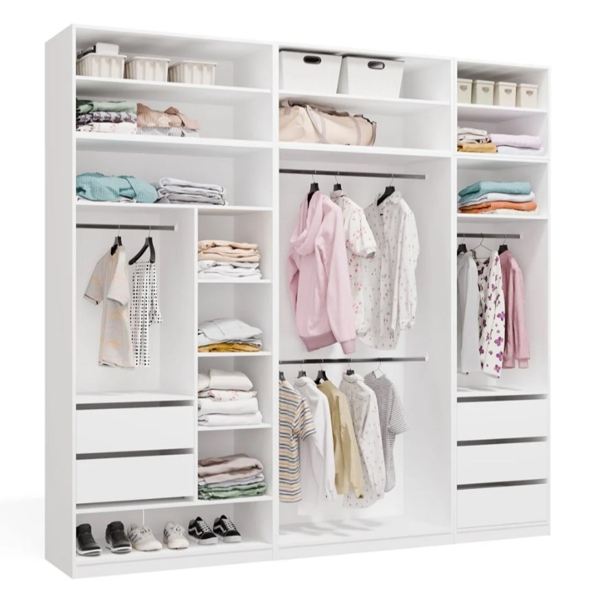 OPENO Modulaarinen Vaatekaappi SET 260/250 VALKOINEN Laatikkot, Ripustussyöt, Hyllyt – Suuri – Makuuhuoneeseen – 2