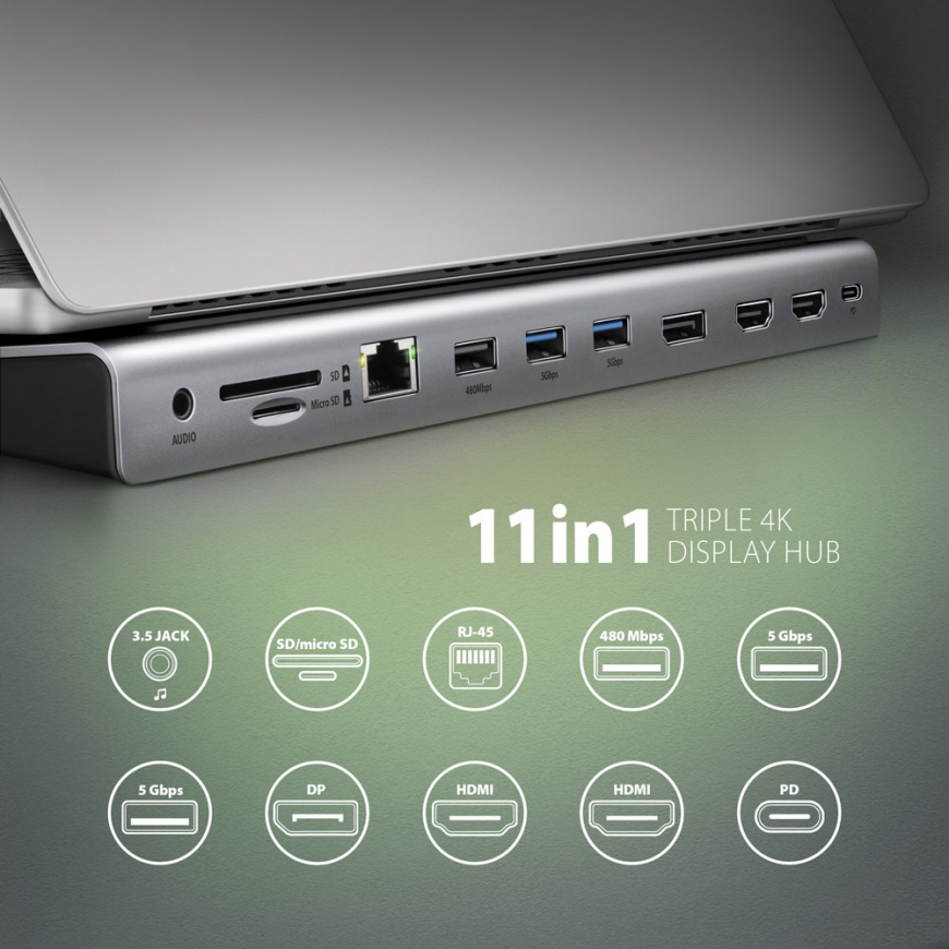 Axagon HMC-4KX3 knyginių kompiuterių dokas / jungčių replikatorius Vielinis USB 3.2 Gen 1 (3.1 Gen 1 – 2