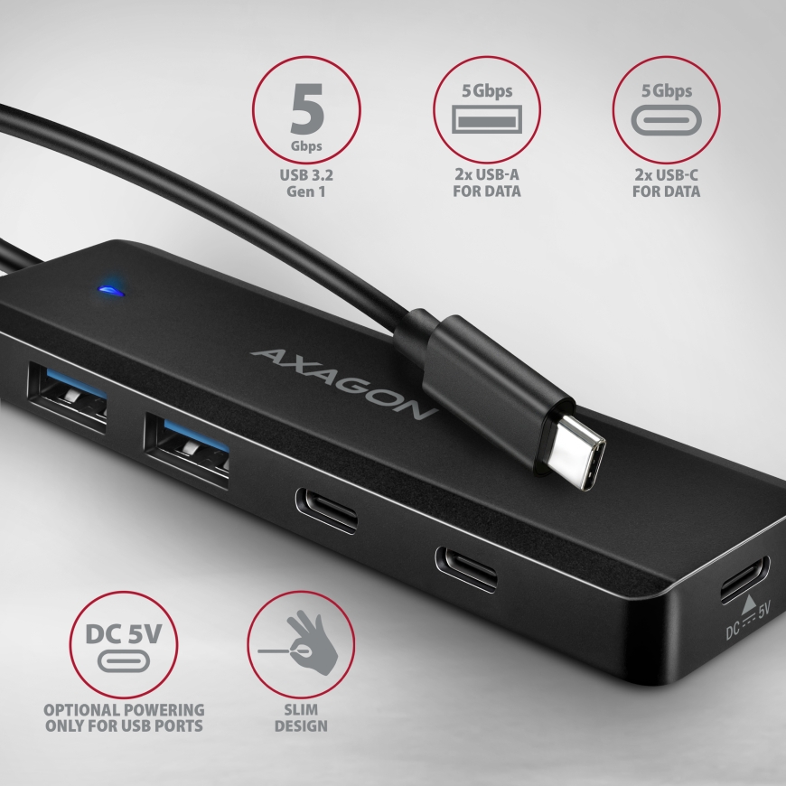 Axagon HUE-C2C хаб-разветвитель USB 3.2 Gen 1 (3.1 Gen 1) Type-C 5000 Мбит/с Черный – 2