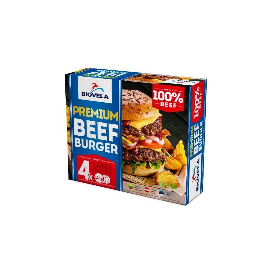 Külmutatud olemisenud veiselihapihvid burgerite jaoks BIOVELA, külmutatud, 4x125 g