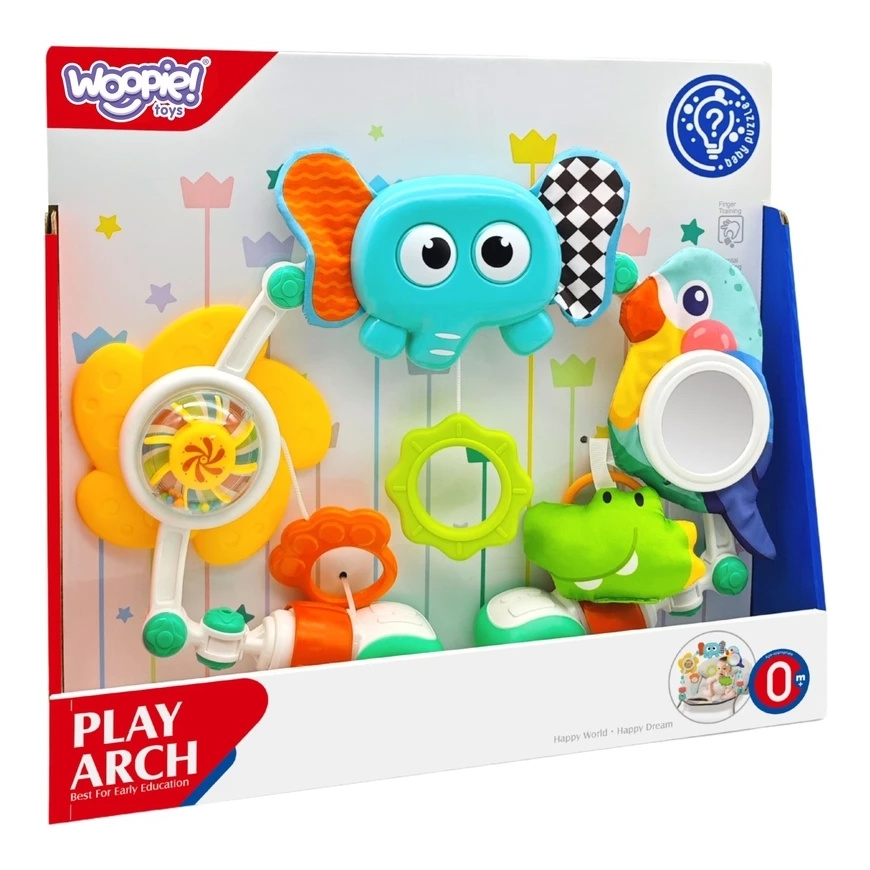 WOOPIE BABY Сенсорная арка с игрушками для колыбели и детской коляски Слон Попугай – 3