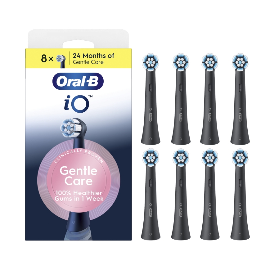 Oral-B iO Gentle Care replacement brush heads, black, 8 pcs