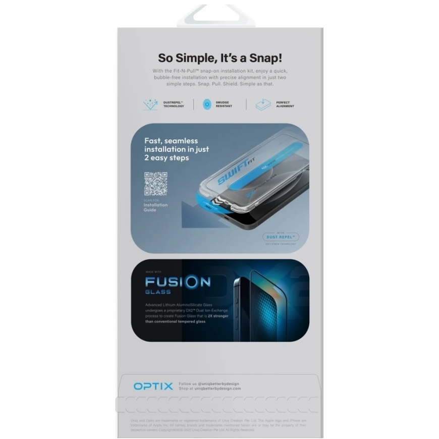 Ударопрочное стекло UNIQ Optix SwiftFit Vivid DX2 для iPhone 18 Pro с аппликатором – 4