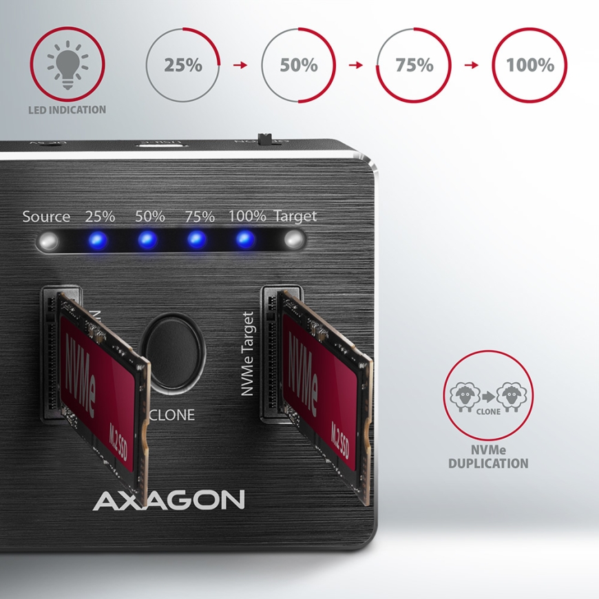 Axagon ADSA-M2C HDD/SSD dokkimisjaam USB 3.2 Gen 2 (3.1 Gen 2) Type-C Must – 2