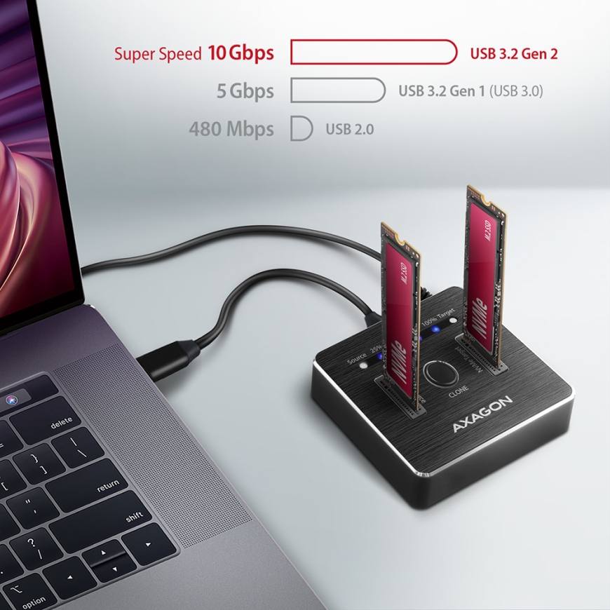 Axagon ADSA-M2C SuperSpeed USB-C 10Gbps dual M.2 NVMe dock – 3