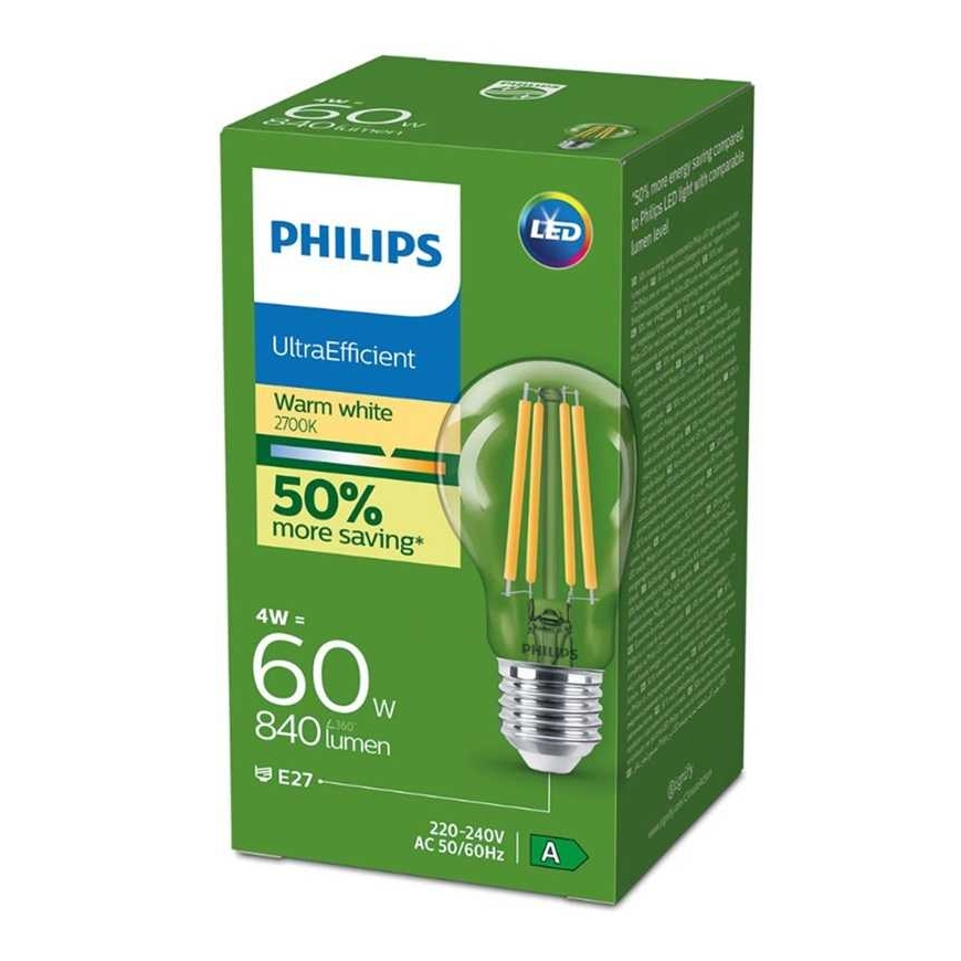 Philips ЛАМПА LED E27 A60 4W 840LM 2700K CL