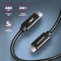 Axagon BUCM2-CM30AB Data and charging USB 480Mbps cable 3 m. PD 240W, 5A. Black braided