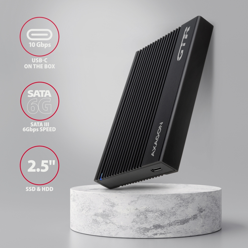 Axagon EE25-GTR USB-C 3.2 Gen 2 - SATA 6G 2.5\" externes Festplattengehäuse geriffelt – 2