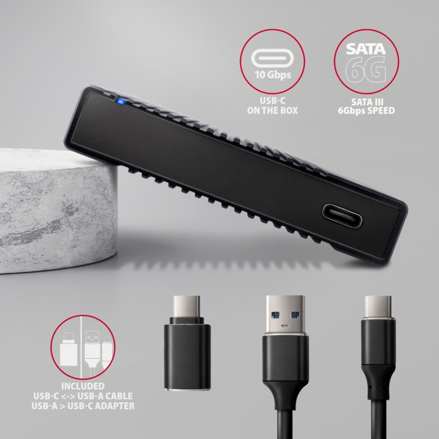Axagon EE25-GTR USB-C 3.2 Gen 2 - SATA 6G 2.5\" externes Festplattengehäuse geriffelt HDD-/SSD-kotel – 5
