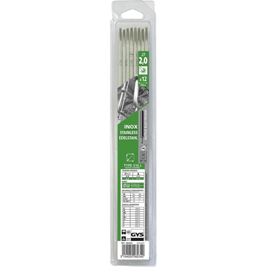 Hitsausneulat ruostumattomalle terkselle GYS 316L 2,0 mm, 12 kpl.