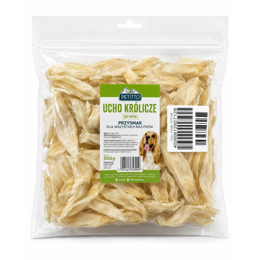 PETITTO Jänese kõrv ilma karvata Mono - koeraksessuaar - 500g