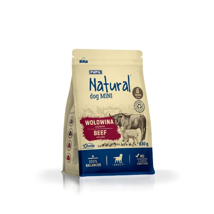NATURAL Liellops ar jēru Mini - sausā suņu barība - 830g