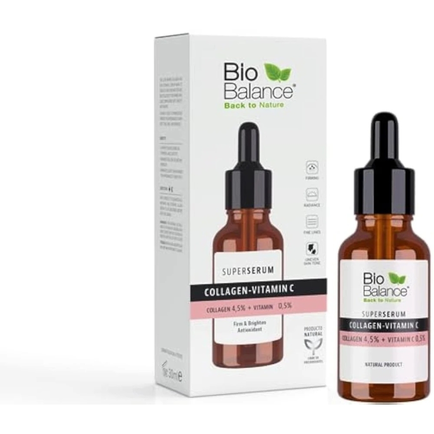 Bio Balance Kolagēns-A vitamīns nostiprinoša un izgaismojoša sejas seruma, 30 ml – 2