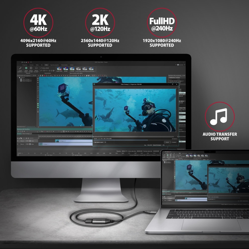 Axagon RVC-HI2M video kabeļu aksesuārs 0,25 m USB Veids-C HDMI Melns – 5