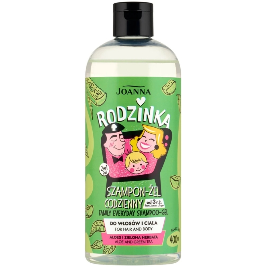 Joanna Kasdienis perhesampoo-geeli aloe veralla ja vihreällä teellä, 400 ml – 2