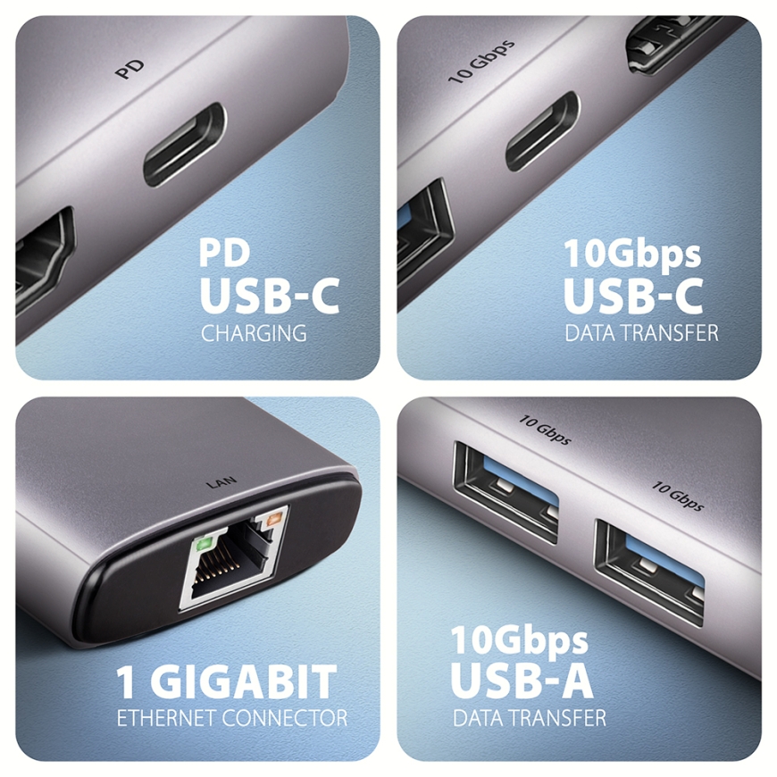Axagon HMC-6G2L sülearvuti dokk ja pordireplikaator Juhtmega ühendatud USB 3.2 Gen 2 (3.1 Gen 2) Typ – 5