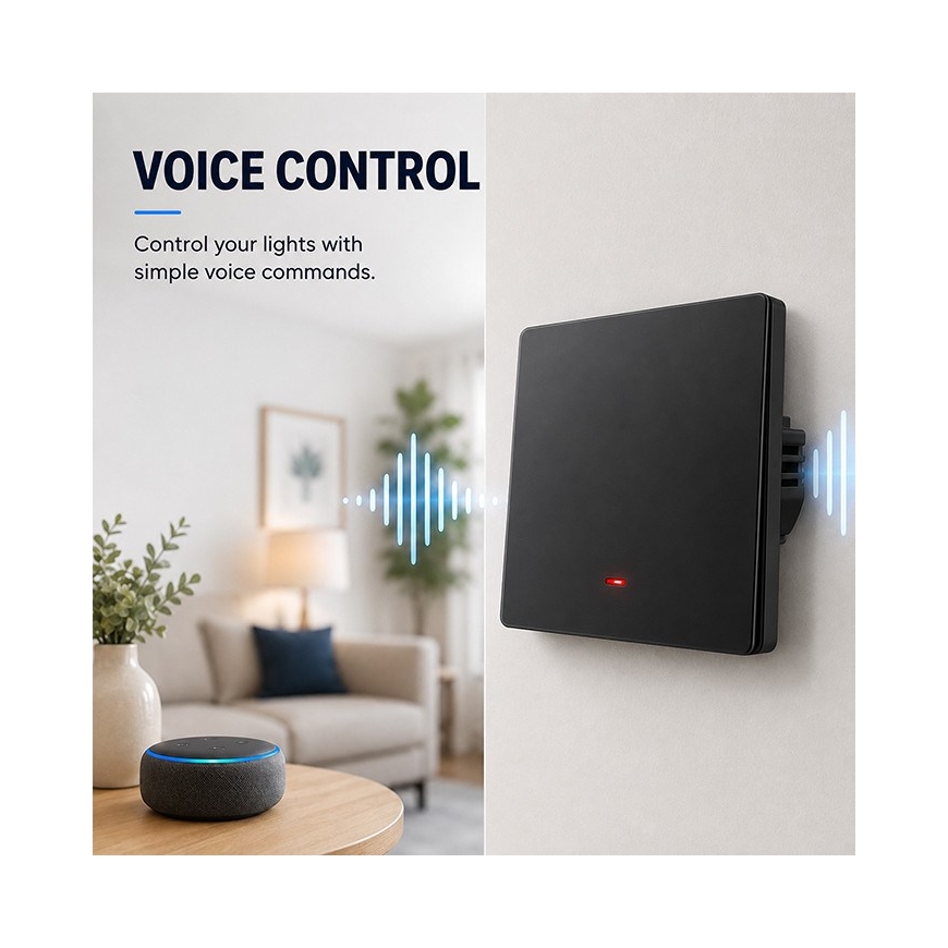 Qoltec 52722 Išmanus 1-mygtuko šviesos jungiklis | Wi-Fi | Laikmatis | Tuya | Išmanus gyvenimas | Juodas – 4