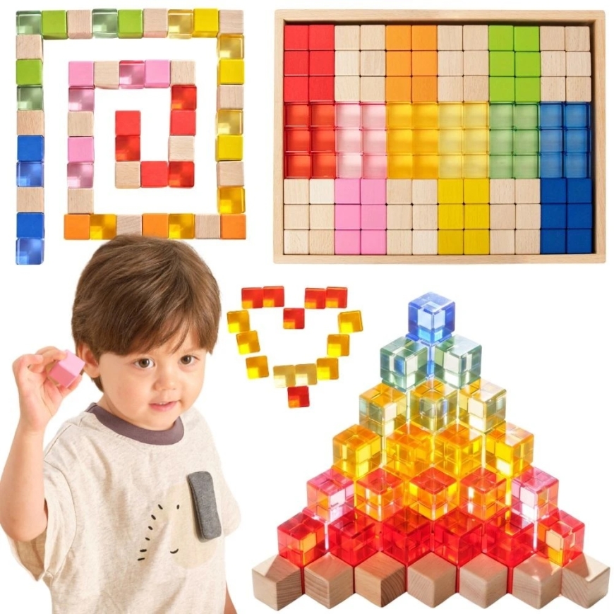 Игрушки Viga VIGA Цветные Световые Кубики из Акрила и Дерева 108 шт.