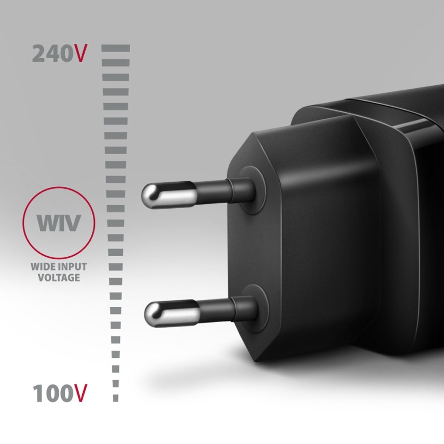 Axagon ACU-PQ30 Ladegerät QC3.0, 4.0/AFC/FCP/PPS/Apple+ PD USB-C, 30W - schwarz - Kompaktes Ladegerä – 3