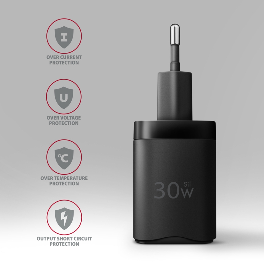 Axagon ACU-PQ30 Ladegerät QC3.0, 4.0/AFC/FCP/PPS/Apple+ PD USB-C, 30W - schwarz - Kompaktes Ladegerä – 5