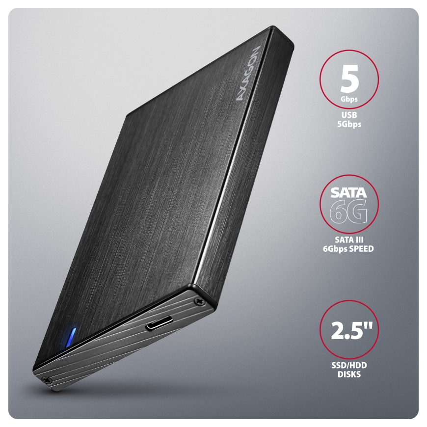 Axagon EE25-XA6C saugojimo diskų korpusas HDD / SSD aptvaras Juoda 2.5" – 2