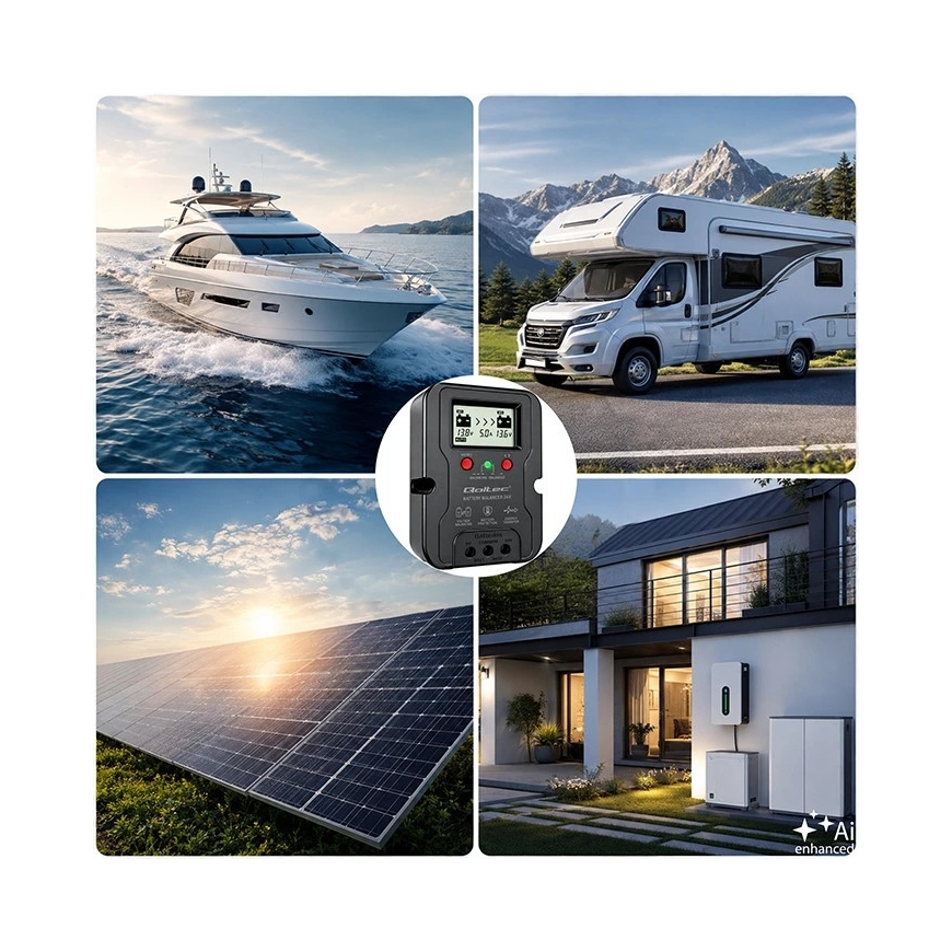 Qoltec 24V pingetasa regulaator 2 x 12V akudele | 5A | AGM GEL LiFePO4 | LCD – 5