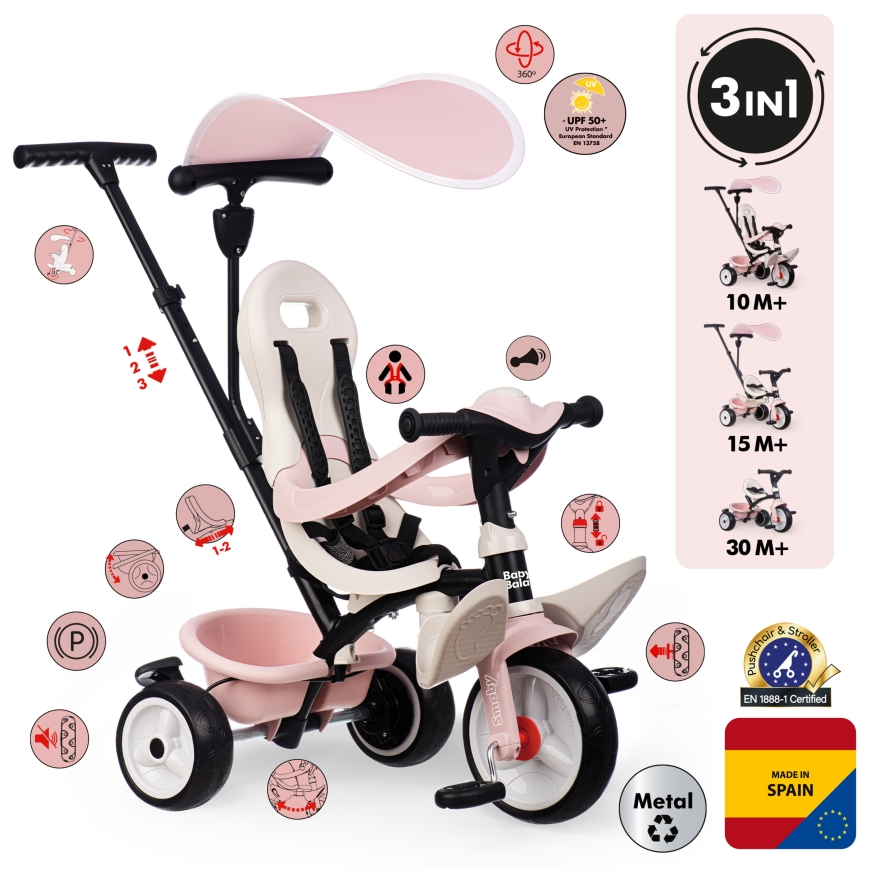 Трехколесный велосипед Smoby Baby Balade, розовый – 2